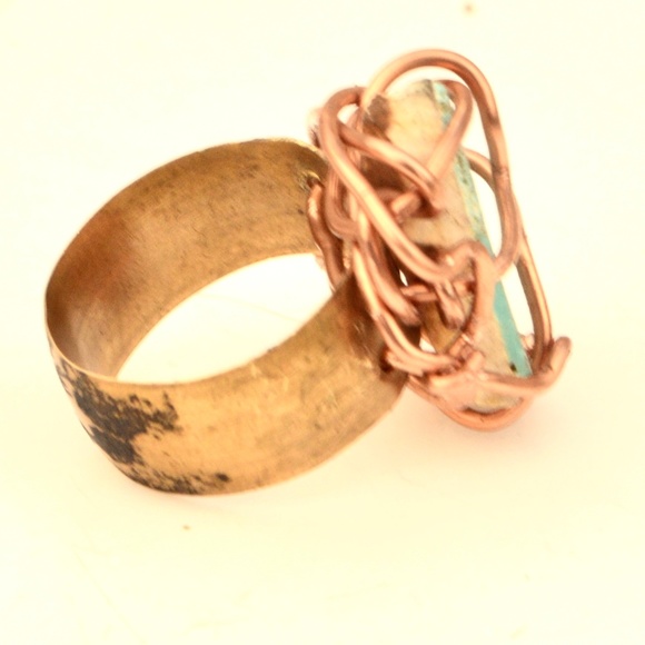 Genuine Royston Turquoise Ring 7.5 Brass Copper - Picture 2 of 5